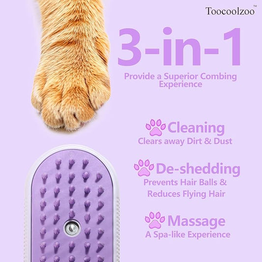 3-in-1 Cat Steam Brush, Rechargeable Cat Brush with Steam, Spritz Defur Comb for Dogs, Spritz Defur Comb for Cats (Purple)