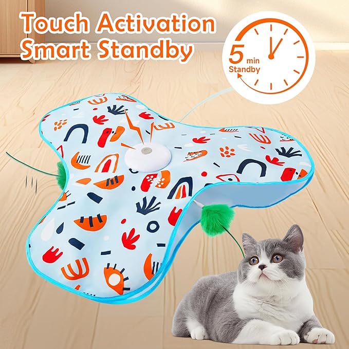 Interactive Cat Toy for Indoor Cats Electric Cat Toys with Moving Feather Mouse Squeaky Automatic Cat Toy Hide and Seek Simulated Hunting USB Rechargeable