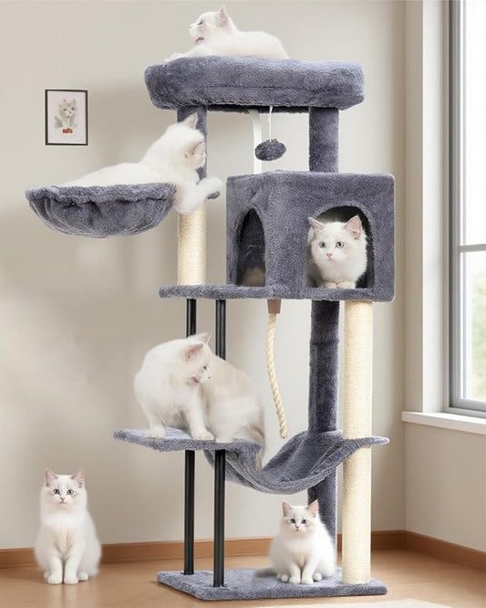 Cat Tree, Cat Tower for Indoor Cats, 43.3 inch Cat Tree Tower with Sturdy Steel Tube, Hammock, Cat Condo for Small Cats and Kittens, Scratching Post, Smoky Gray GCT004SG