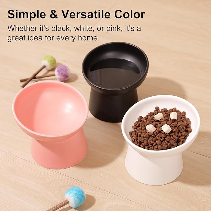 YauYik Small Raised Cat Bowls, Ceramic Tilted Elevated Food or Water Bowls, Stress Free, Backflow Prevention, Dishwasher & Microwave Safe, Lead & Cadmium Free, Pink