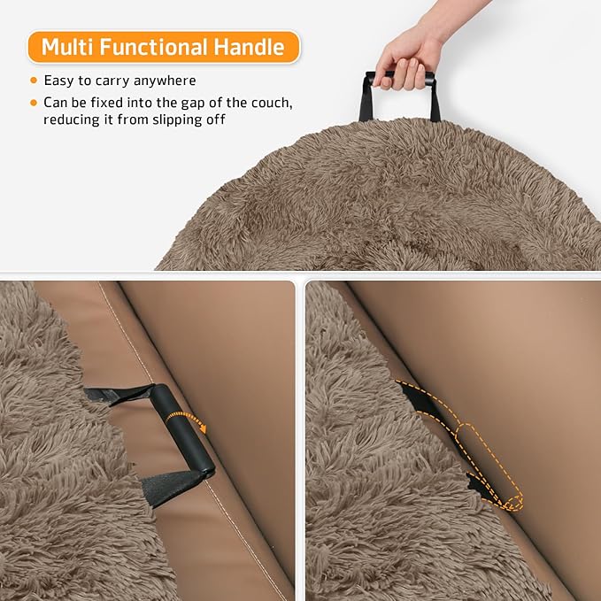 Calming Dog Bed Fluffy Plush Dog Mat for Furniture Protector with Removable Washable Cover for Large Medium Small Dogs and Cats (Extra Large (53x39.3x6), Camel)