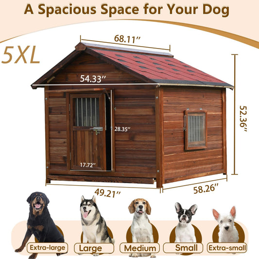 Waterproof Dog Houses for Large Dogs Outside with Door and Window, Luxury Dog House Outdoor, Sturdy Pet House for All Seasons and All Weather, 5XL