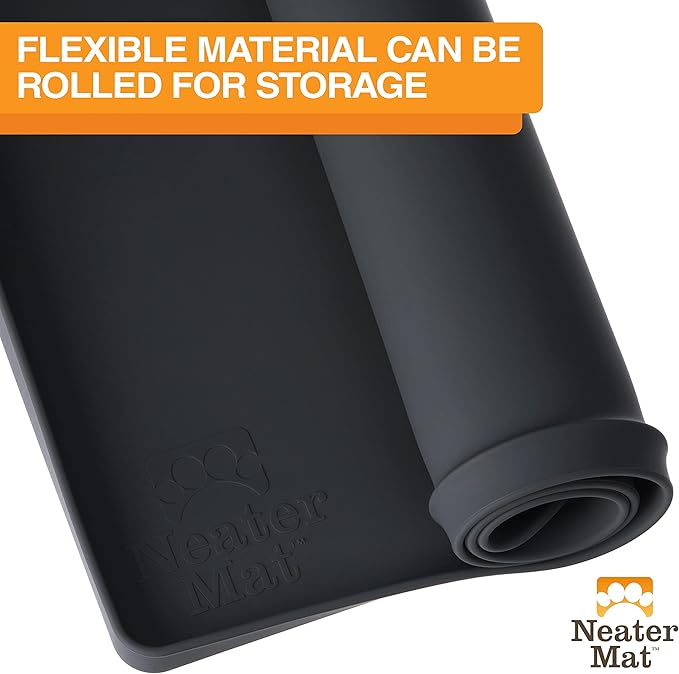 Neater Pet Brands Neater Mat Pet Mats for Food and Water, Cat & Dog Bowl Mat Waterproof Silicone, Feeding Tray, Dog Food Mats for Floors, Placemat w/Raised Edge for Under Bowls, 32" x 24", Black