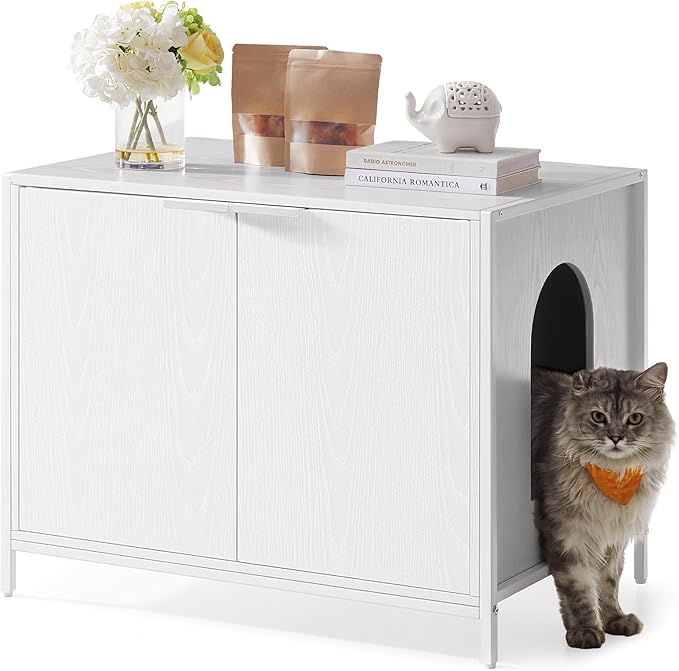 Feandrea Litter Box Enclosure, Modern Cat Litter Box Furniture Hidden, with Handles, Magnetic Locks, Cat House, Side End Table, 28.5 x 19.5 x 23 Inches, Snow White UPCL011W01