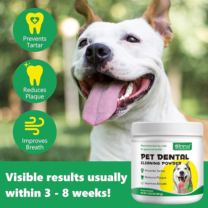 Teeth Cleaning Powder for Dogs - Dental Freshener with Probiotics for Bad Breath, Plaque, Tartar - Dental Care for Small, Medium, Large Dogs - 80g