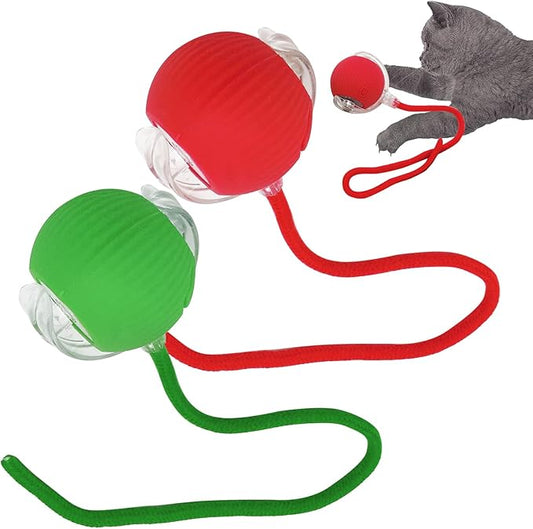 New Interactive Rolling Dog Ball, Cat Toys for Indoor Cats, Moving Cat Ball with Tail for Small, Medium Dogs, Cats (Red & Green 2pcs/Set)