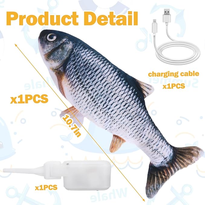 Interactive Dog Toys - Upgrade Flopping Fish Dog Toy to Keep Them Busy, Touch Activated Moving Dog Toys for Small / Medium / Large Puppy Enrichment, Rechargeable Pet Toys Plush, Squeaky Dog Toys