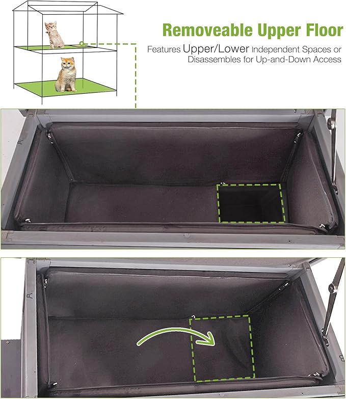 GUTINNEEN Insulated Cat House Outdoor for Winter, Wooden Weatherproof Outside Feral Cat Shelter with Liner, Large Balcony, Escape Door, PVC Door Strip, for Outdoor & Indoor