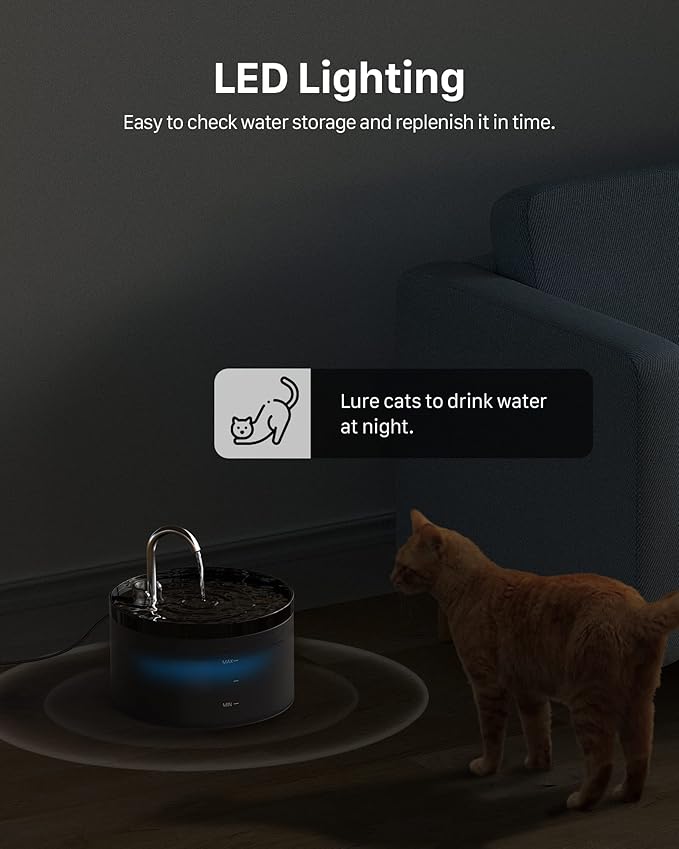 Cat Water Fountain Pet Fountain: 67oz/2L Cat Water Dispenser - Black Pet Dispenser - Faucet Dog Bowl - with 6 Filters + 3 Sponges - GIOTOHUN