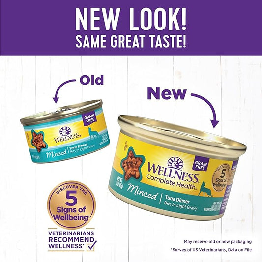 Wellness Complete Health Minced Adult Wet Cat Food, Natural, Protein-Rich, Grain Free, 3 Ounce, 24 Pack, (Tuna Entrée)