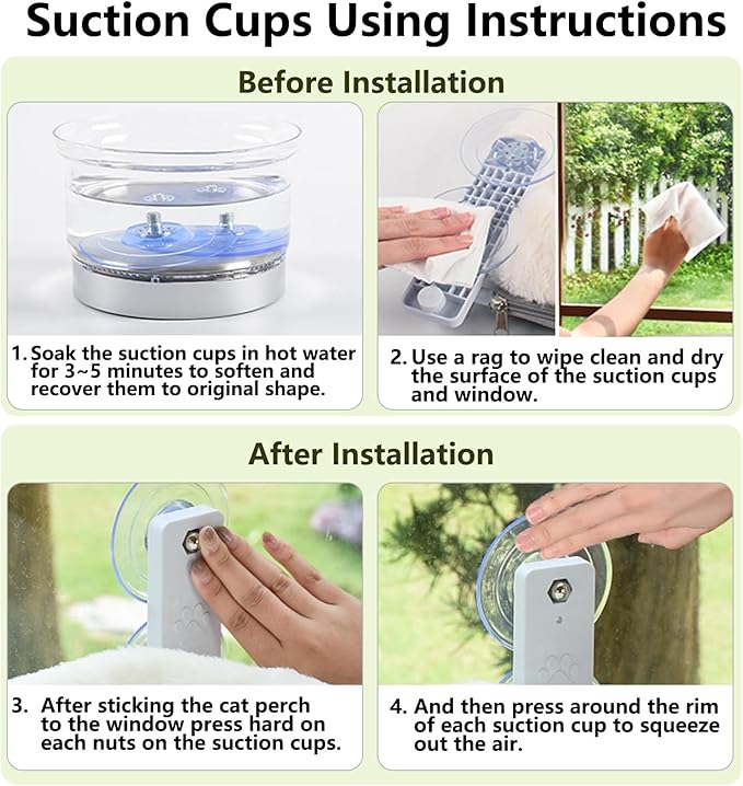 AMOSIJOY Cordless Cat Window Perch, Cat Hammock for Wall with 4 Strong Suction Cups, Solid Metal Frame and Two Replaceable Covers, Foldable Cat Beds for Indoor Cats (Large-Cushion Bed-Gray)