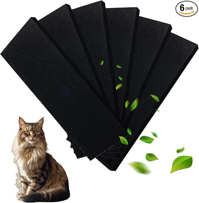 6 Pack Litter Box Filter, 10 x 3.5 Inch Charcoal Filters for Litter Robot 3 Cat Litter Box Replacement Activated Carbon Filter