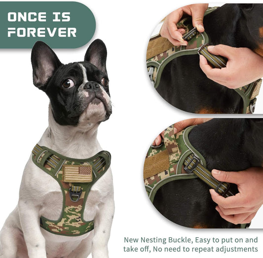 BUMBIN Tactical Dog Harness for Medium Dogs No Pull, Famous TIK Tok No Pull Dog Harness, Fit Smart Reflective Pet Walking Harness for Training, Adjustable Dog Vest Harness with Handle Forest Camo M