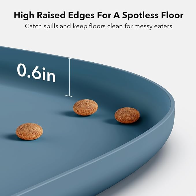 PETLIBRO Dog Food Mat, Safety Silicone Cat Food Mat for Feeder & Fountain, Waterproof Dog Bowl Mats, Raised Edge Spill Protection Floor, Cove Feeding Mat for Pet (Lake, 22'' x 16.5'')