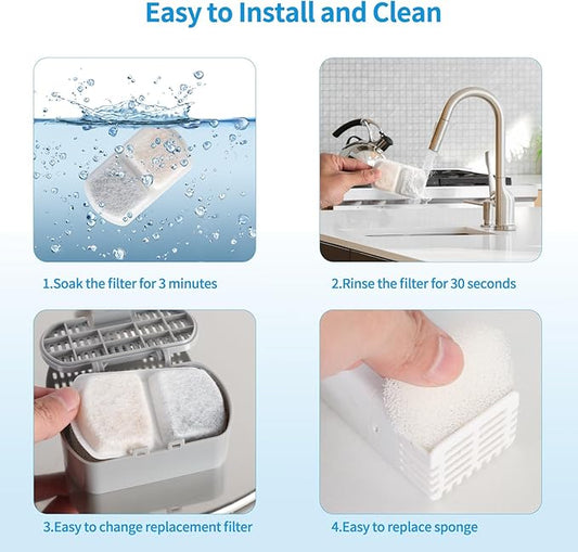 Dreamocean 10 Pack Repalcement Filters&10 Pack Sponges 10 Pump Sponges Replacement for 8L/2Gal Dog Water Fountain for Large Dogs, Muti-Layers Filtration System Filters for Pet Water Fountain