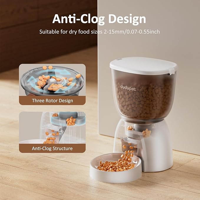 5L/21 Cup Automatic Cat Feeder, Timed Cat Food Dispenser, Automatic Pet Feeders Up to 6 Meals 1-20 Portion, Dual Power Supply Cats Feeder with Stainless Steel, Pet Dry Food Dispenser for Cats & Puppy