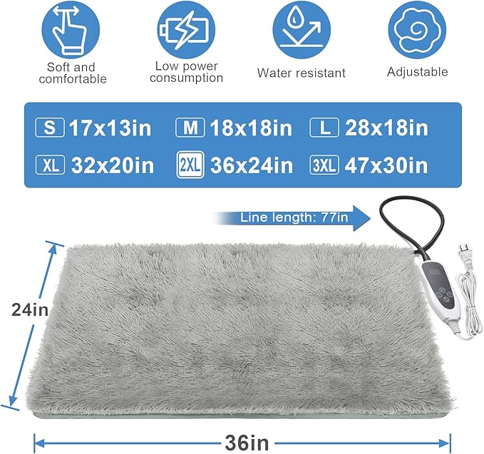 Dog Heating Pad, 36×24 in Large Heating Pad, Waterproof Smart Thermostat Metal Protective Tube Whelping Box for Dogs, Contains a Plush Fabric Cloth Cover Heated Dog House - Grey