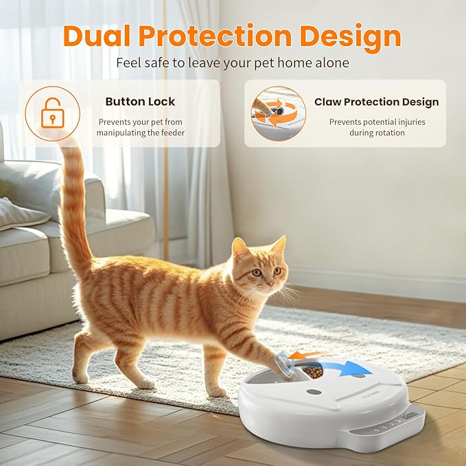 Automatic Cat Feeder Wet&Dry Food-Cordless Pet Food Dispenser-Pet Fresh Food Refrigerated Container with 2 Ice Packs,Programmable Timer Battery Powered Feeder for Cat Samll Dog-4 Meals Per Day-White