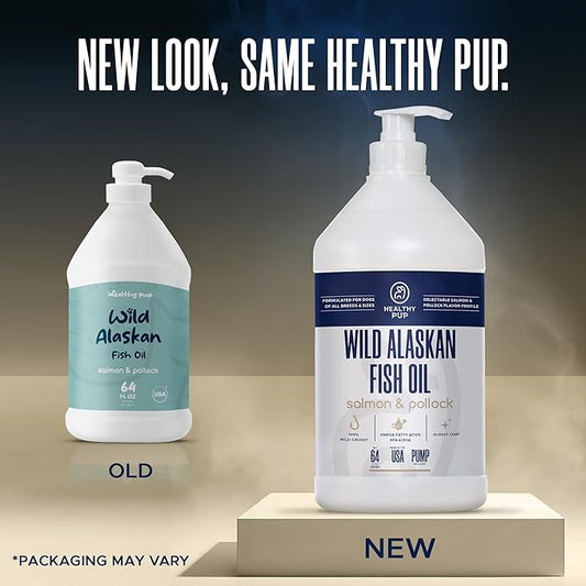 Wild Alaskan Salmon Oil for Dogs with Pollock - 64 oz of Pollock and Salmon Oil, Omega 3, EPA, and DHA - Dogs Skin and Coat Supplement - Made in USA