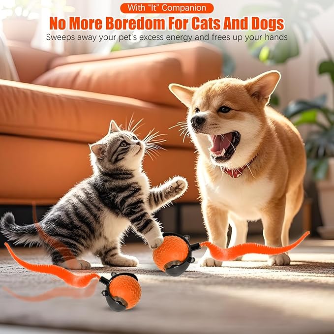 Cat Toys for Indoor Cats, Interactive Cat Toys for Bored Indoor Adult Cats, Automatic Speedy Ball Interactive, Electronic Rollie Pet Chase, Smart Interactive Tail Balls for Kittens (Orange)