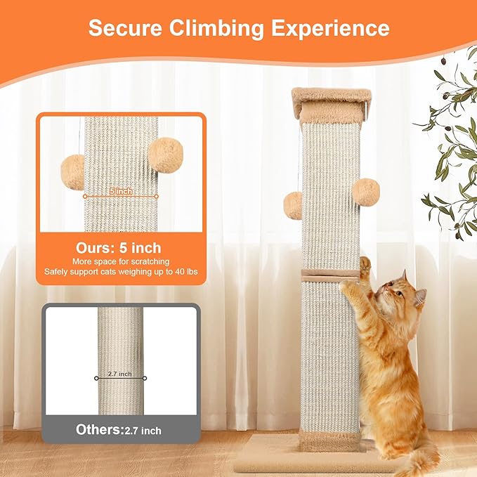 Cat Scratching Post 33 Inch Nature Sisal Cat Scratch Post for Indoor Cats, Large Cat Scratcher Protect Your Furniture Orange