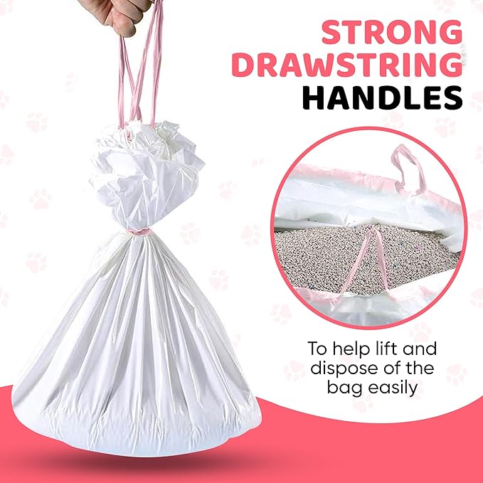 Cat Litter Box Liners 60 Count Drawstring, Kitty Litty Waste Liner Clean Up