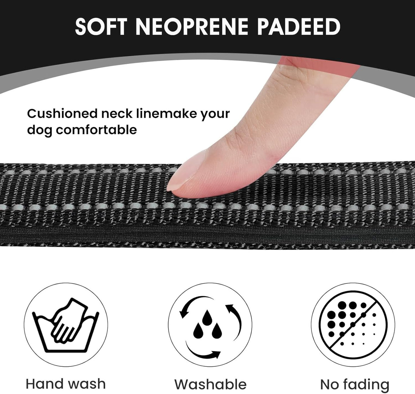 Reflective Dog Collar Padded with Soft Neoprene Breathable Quick Release Basic Dog Collars for Medium Large Dogs Black Boy Girl