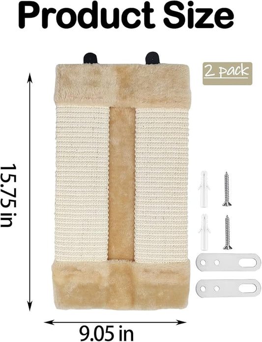 VCEPJH 2 Pack Corner Cat Scratcher Natural Sisal Wall Mounted Scratching Boards Kitty Scratch Pads for Indoor Cats Resistant Furniture Protector for Door Couch Sofa