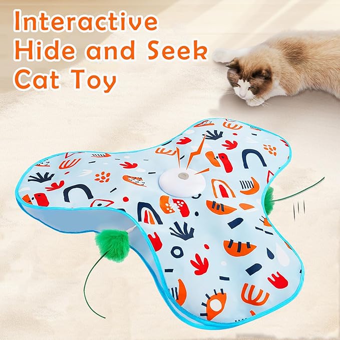 Interactive Cat Toy for Indoor Cats Electric Cat Toys with Moving Feather Mouse Squeaky Automatic Cat Toy Hide and Seek Simulated Hunting USB Rechargeable