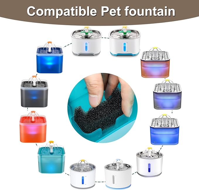 Cat Water Fountain Foam Filter, 8 Packs Cat Fountain Sponge Filter Replacement Filter for Pet Water Fountain Automatic Drinking Water Dispenser(U Sponge 8 Pack)