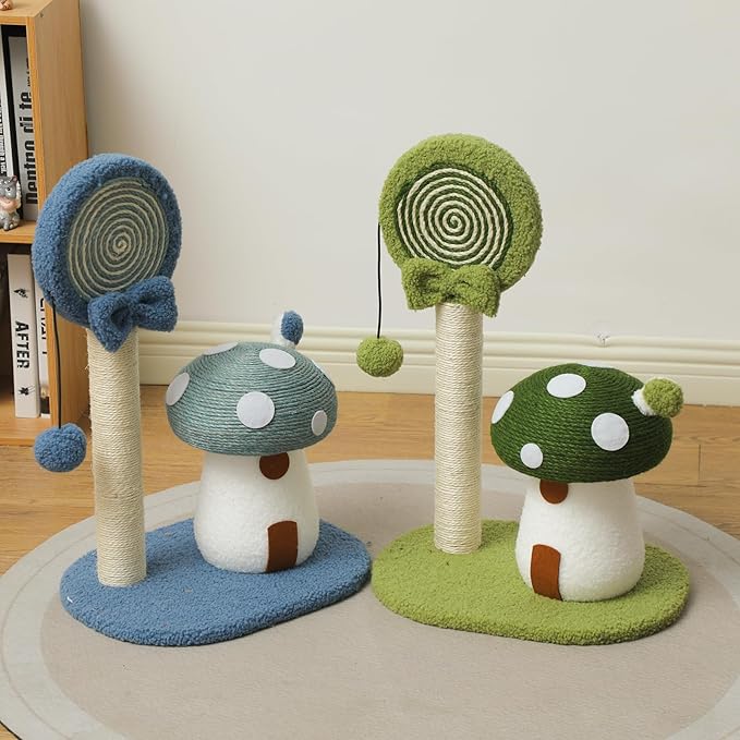Doggie&Kittie Cat Scratching Post Cute Kitten Scratching Board Kitty Toys Mushroom Lollipop Cat Scratcher Furniture Cat Climber Climbing Tower for Indoor Cats Sisal Material (Green)