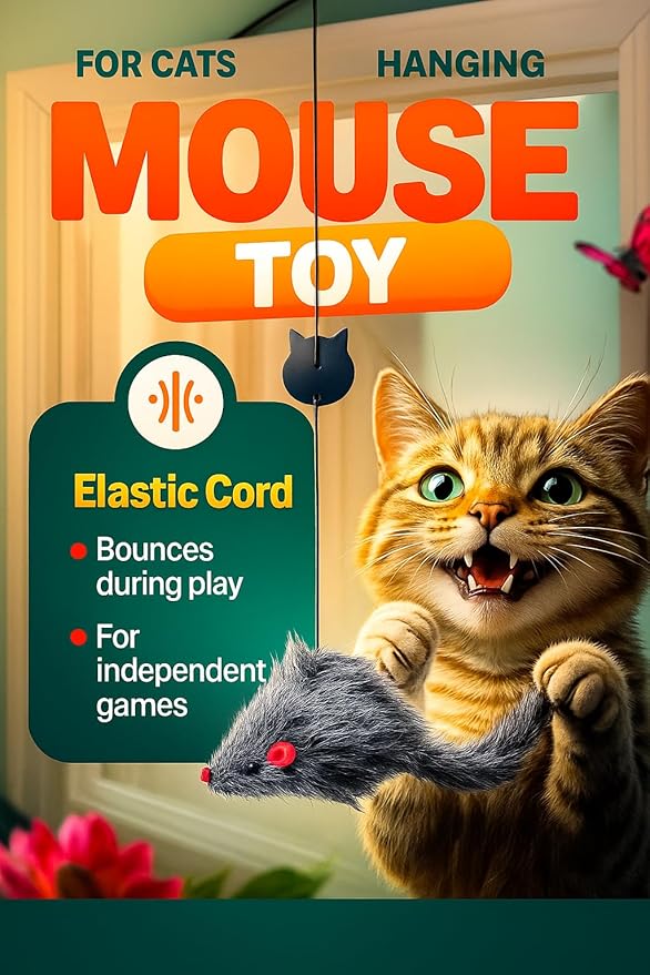 Self Play Hanging Door Cat Mouse Toy - Interactive Cat Toys for Indoor Cats - Fun Hunting Exercise for Bored Adult Cats & Kittens - Top Hanging Cat Toy for Indoor Play