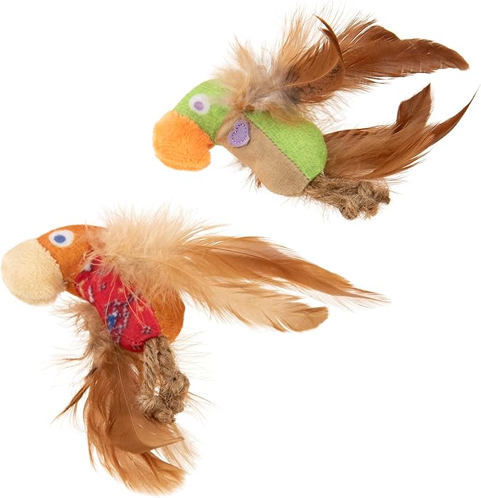 SmartyKat Instincts 2-Pack HappyNip Love Mates Feather Birds Plush Cat Toys, Contains Catnip & Silvervine - Orange/Green, 2-Pack