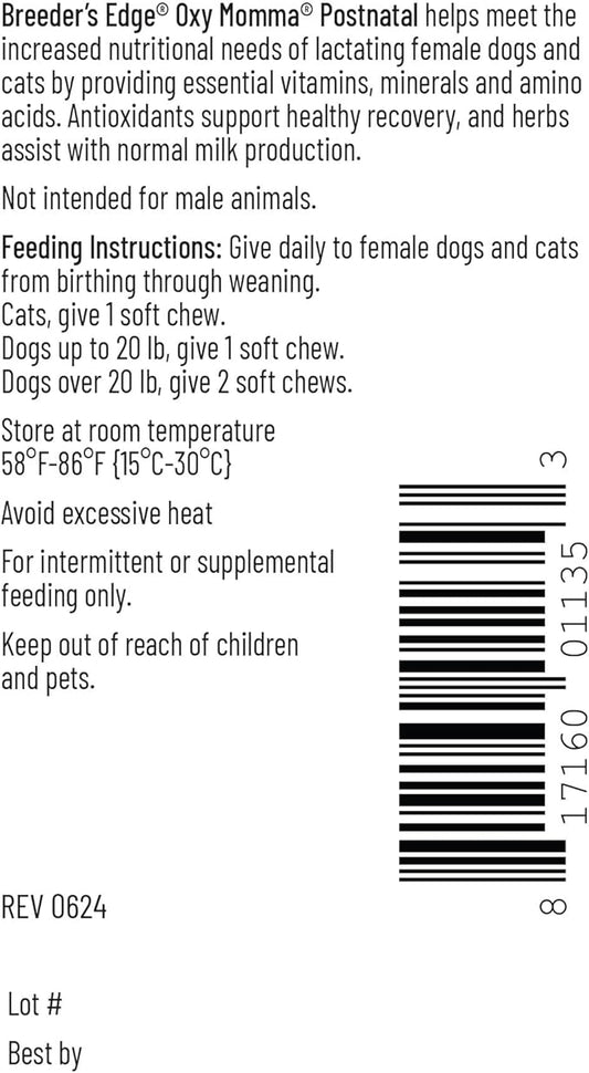 Breeder's Edge Oxy Momma- Nursing & Recovery Supplement- for Small Dogs & Cats- 40ct Soft Chews