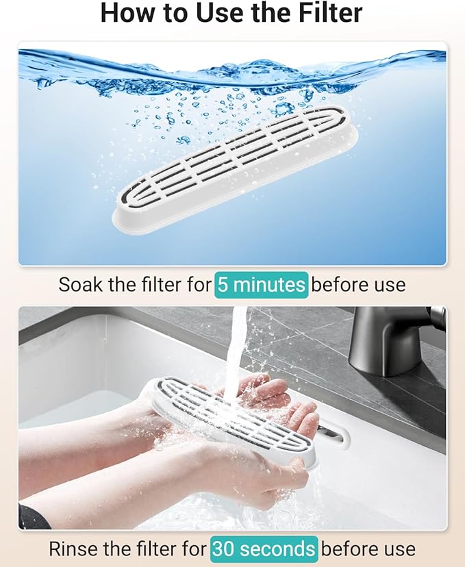 FT999 Cat Water Fountain Filter, 16 Packs Replacement Filters for Wireless Cat Water Fountain Stainless Steel (8 Filters+8 Sponges)