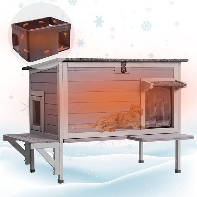GUTINNEEN Outdoor Cat House Insulated, Kitty House for Winter Weatherproof Feral Cat Shelter