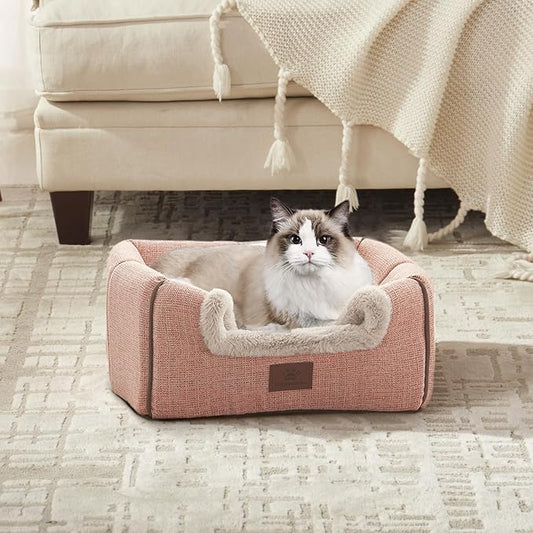 Cat Bed for Indoor Cats - Cat House Cats Tent with Removable Washable Cushioned Pillow, Soft and Self Kitten beds,for Small and Medium Pet Bed, Pink