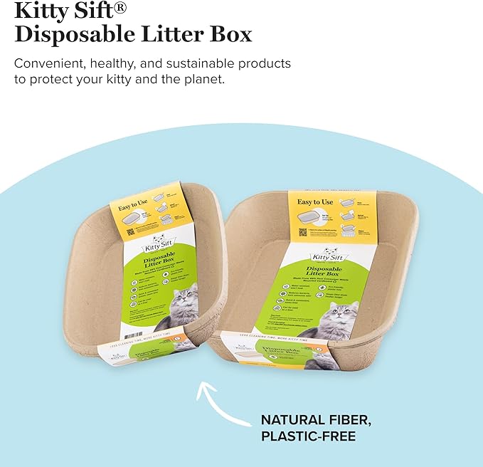 Kitty Sift (6-Pack) Disposable Cat Litter Box, Sustainable, Clean - Jumbo, 6-Pack