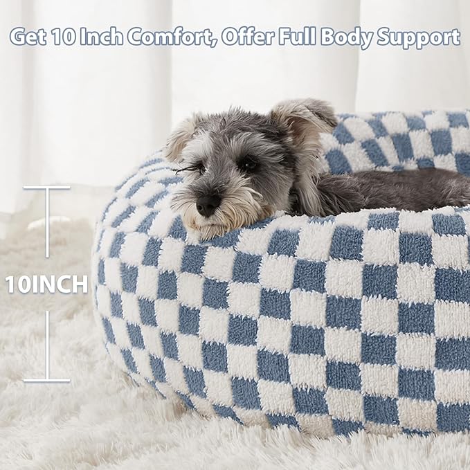 BFPETHOME Donut Dog Bed Medium Size Dogs, Cute Medium Dog Bed for Puppy and Kitten, Round Calming Pet Beds with Non-Slip Bottom, Machine Washable,27inch, Blue