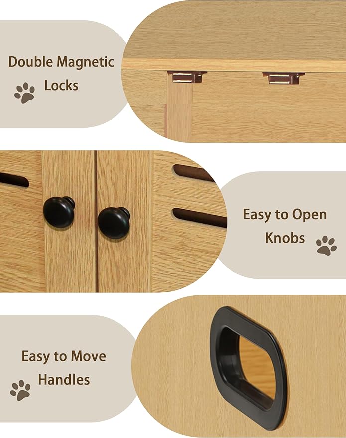 DINZI LVJ Litter Box Enclosure, Wooden Cat House with Good Ventilation, 27.6" Hidden Cat Washroom, Entrance Can Be on Left or Right, Indoor Litter Box Furniture, End Table, Natural