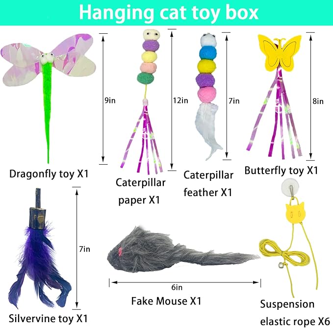 Cat Toys Indoor Hanging Door Retractable Bird Cat Toy for Kitten Fun Exercise Interactive String Feather Cat Toys for Hunting Chase (6 Pack)