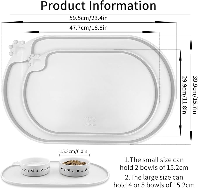 KPWACD Pet Placemat for Dog and Cat, Waterproof Silicone Dogs Feeding Bowl Mat Prevent Food and Water Overflow, High-Lips Puppy Dish Mats Suitable for Small Medium Big Pets, White, 24" * 16"