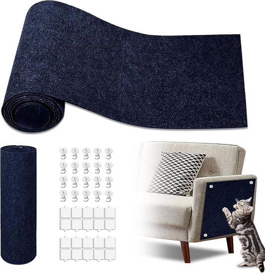 Cat Scratch Mat,118.5"x17.4" Trimmable Self-Adhesive Cat Scratch Furniture Protector, Sticky Cat Scratcher Wall Mat, Covering Cats Tower, Couch Protector from Cats Claws (Dark Blue)
