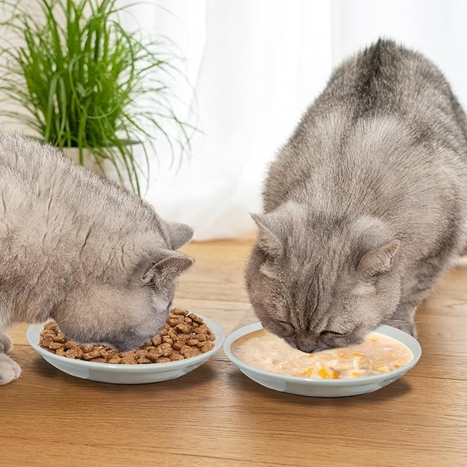 3Pcs Cat Food Bowls, Ceramic Cat Food Bowls with Nonslip Silicone Bottom, Anti Whisker Fatigue Cat Plates for Indoor Cats, Ceramic Pet Bowl with Wide Shallow Kitten Dishes for Dry and Wet Food