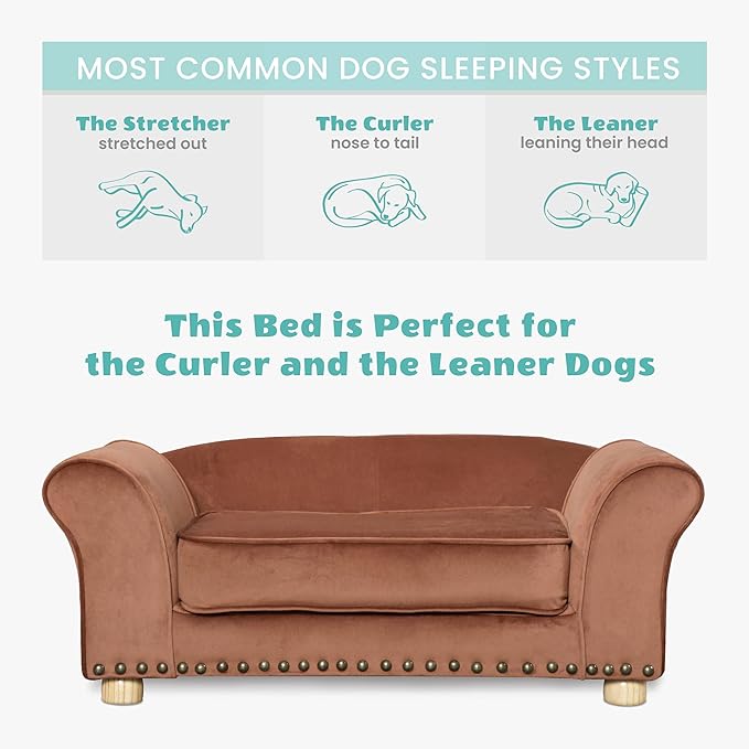 Critter Sitters 34-in. Faux Velvet Sofa in Brown for Medium-Sized Dogs and Cats, Durable and Stylish Dog Bed for Bedroom and Living Room