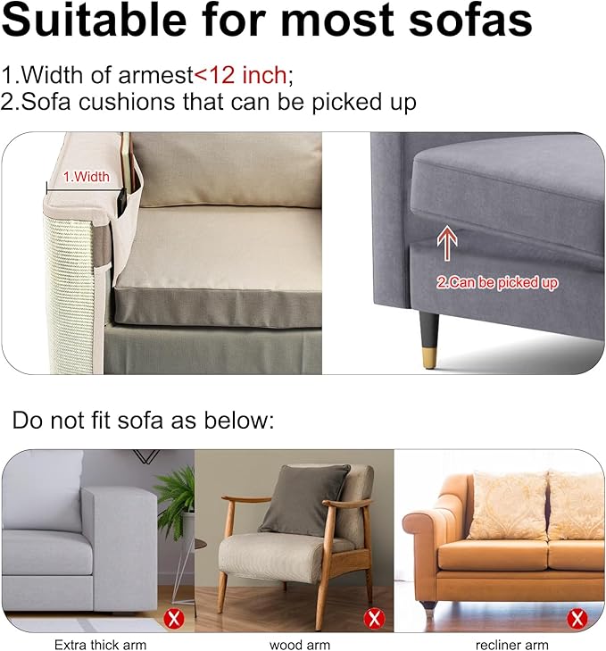 Cat Scratch Sofa Protector,27.6L*19.6Winch Cat Scratch Furniture Protector Pad Couch Arm Sheild with Natural Sisal for Protecting Couch Sofa Chair Furniture（Beige/Right Handed