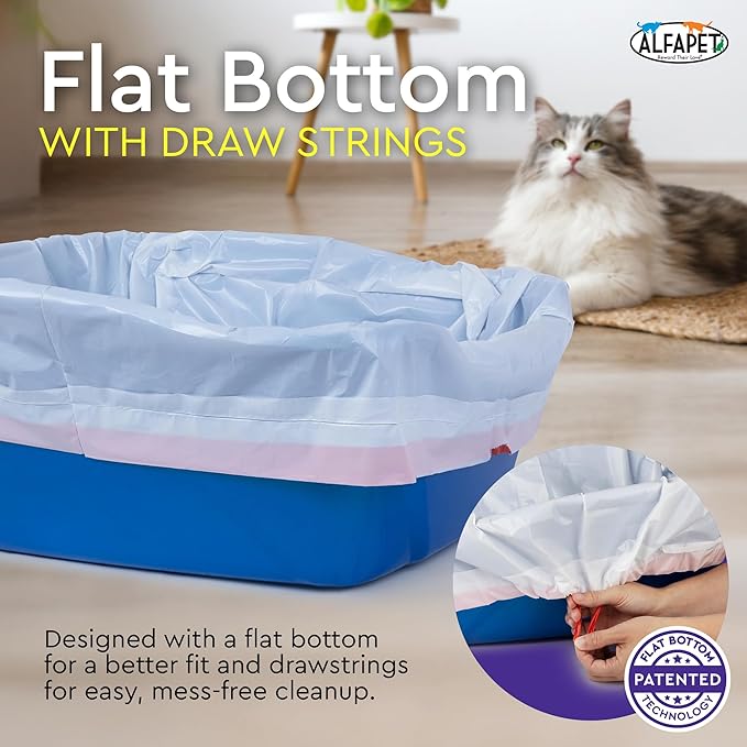 Alfapet Heavy Duty Flat Bottom Cat Litter Box Liners - Extra Giant10 Count - Tear-Resistant Cat Litter Bags - Kitty Litter Liners for Rectangular Litterbox Pans, 36” x 18” x 2MIL Thick 30 lb Capacity
