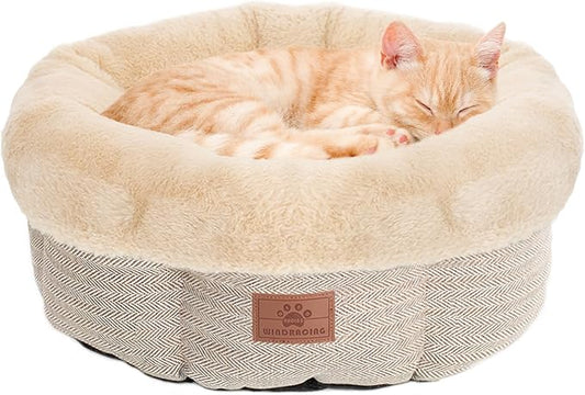Cat Beds for Indoor Cats,Kitten Bed,Dog Bed for Extra Small Dogs Breeds,Puppy Kennel Bed, Comfy Durable Pet Sleeping Bed, Washable Roun Cat Bed & Non-Slip Bottom, Size 18"L x 18"W x 7.5"Th