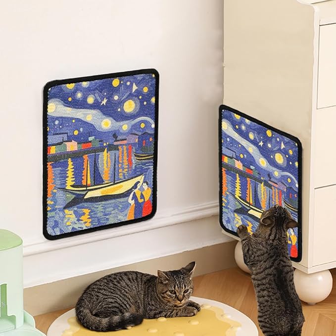 Sisal Cat Scratching Mat – Anti Scratch Furniture Protector for Walls, Couches, Cabinets, Doors & Carpet, 15x11.8 Inch, Shedding-Resistant Cat Scratcher with Hook and Loop Fastener (Night River)