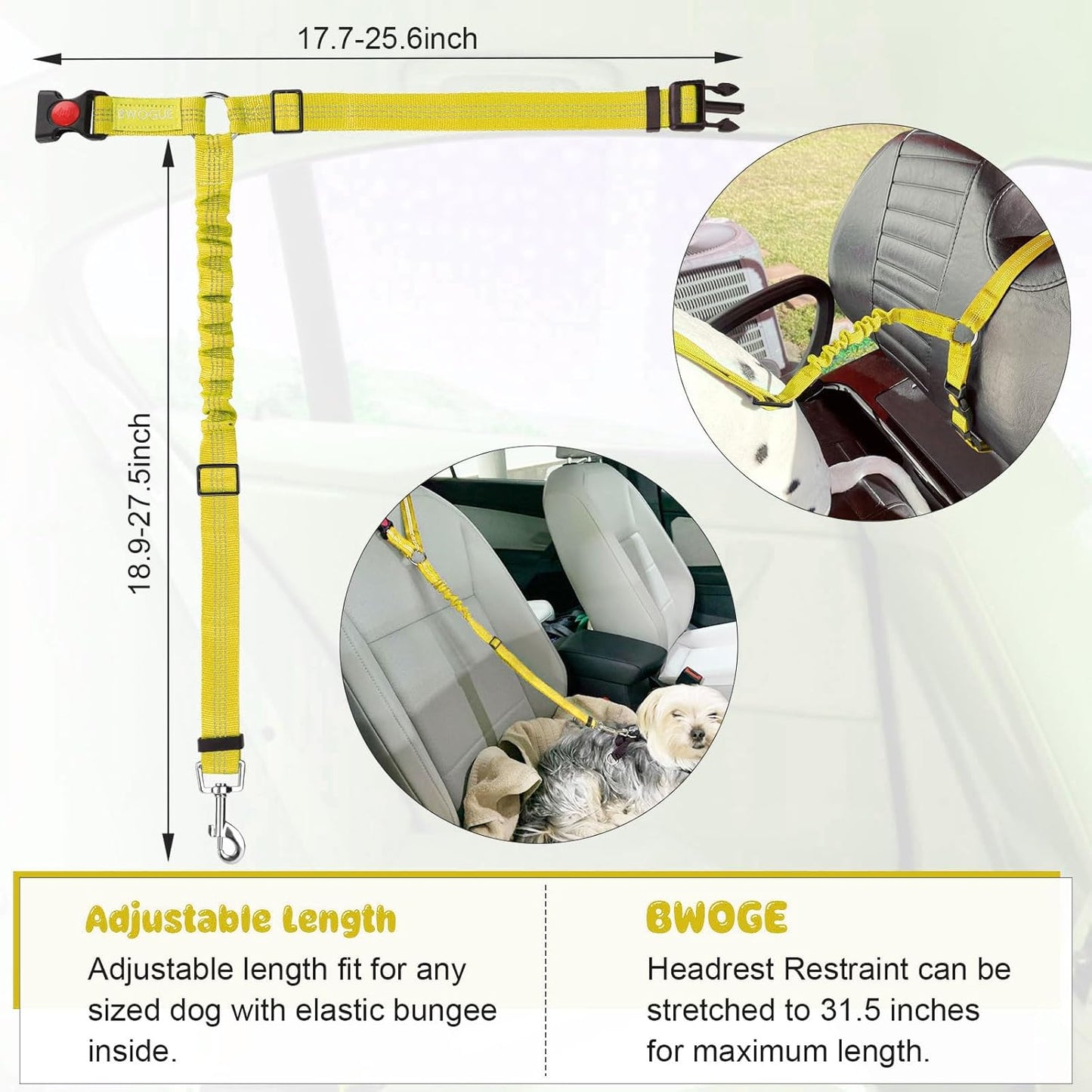 BWOGUE Pet Dog Cat Seat Belts, Car Headrest Restraint Adjustable Safety Leads Vehicle Seatbelt Harness (1 Pack)